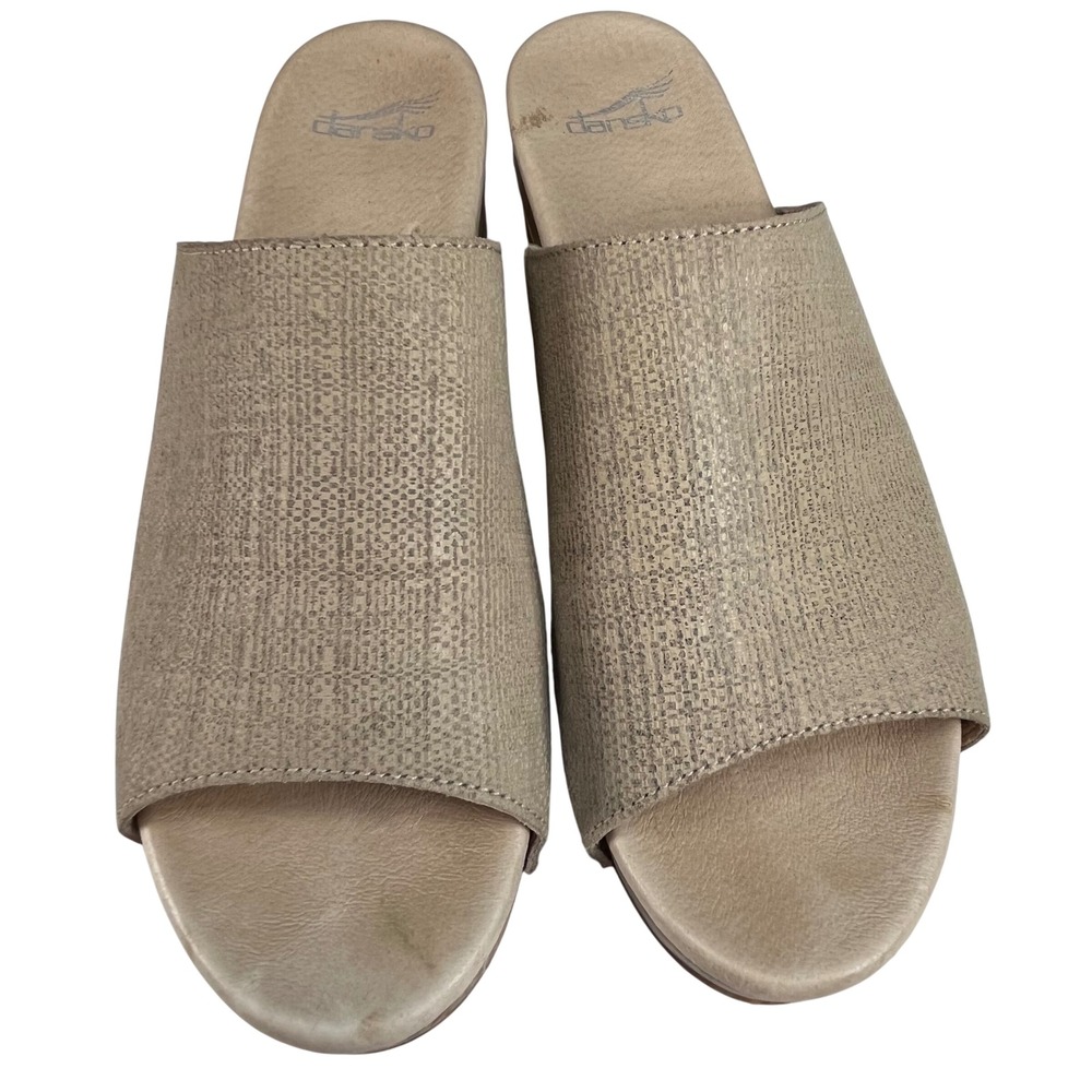 Dansko Beige‎ Leather Slide Clogs Comfort Mule 41 Minimalist Neutral Workwear